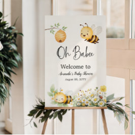 Póster Floral Oh Babee Honey Bee Baby Shower Welcome