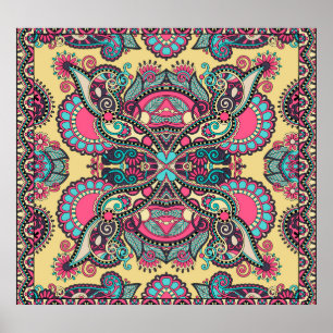 Póster Floral Paisley Bandanna: tradicional ornamental