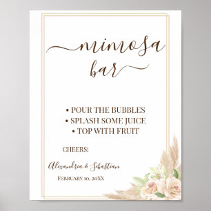 Póster Floral Pampa Grass Mimosa Bar Bridal Shower Rótulo