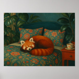 Póster Floral Panda Rojo Acogedor
