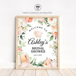 Póster Floral Peony Bridal Shower Welcome Sign