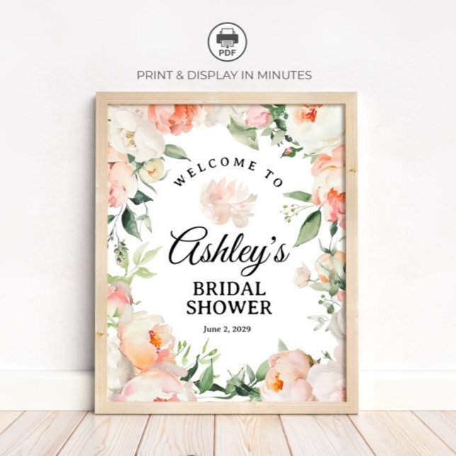 Póster Floral Peony Bridal Shower Welcome Sign (Subido por el creador)