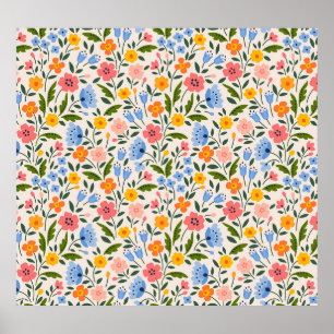 Póster Floral popular: pequeños patrones de color