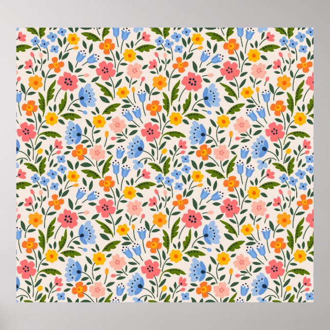 Póster Floral popular: pequeños patrones de color (Frente)