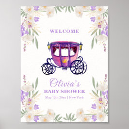 Póster Floral Princess Carriage Girl Baby Shower Welcome