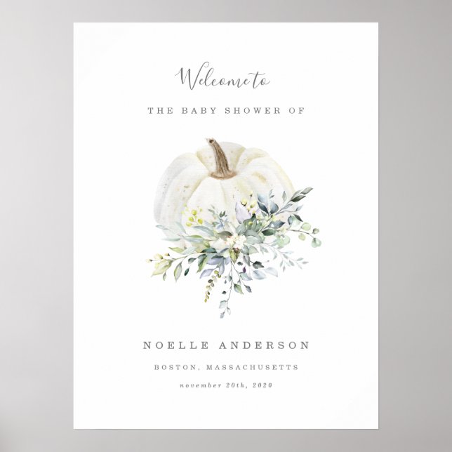 Póster Floral Pumpkin Baby Shower Welcome Sign (Frente)