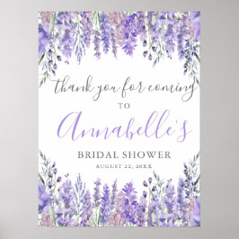Póster Floral Purple Bridal Shower Gracias Rótulo