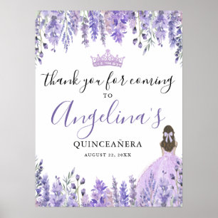 Póster Floral Purple Quinceanera Gracias Rótulo