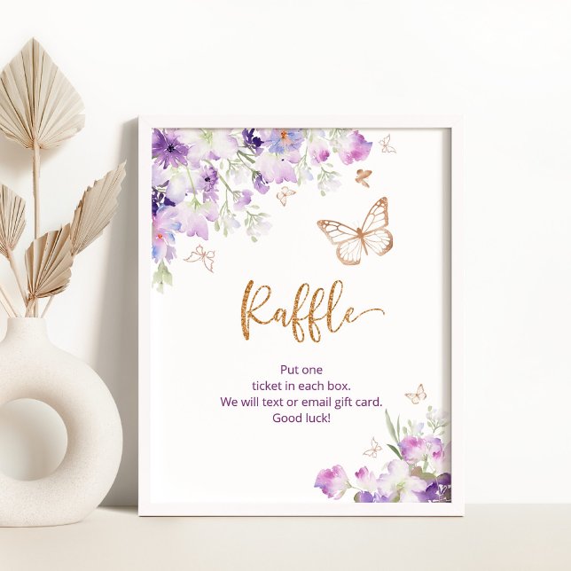 Póster Floral Púrpura mariposa de oro Raffle Poster (Subido por el creador)