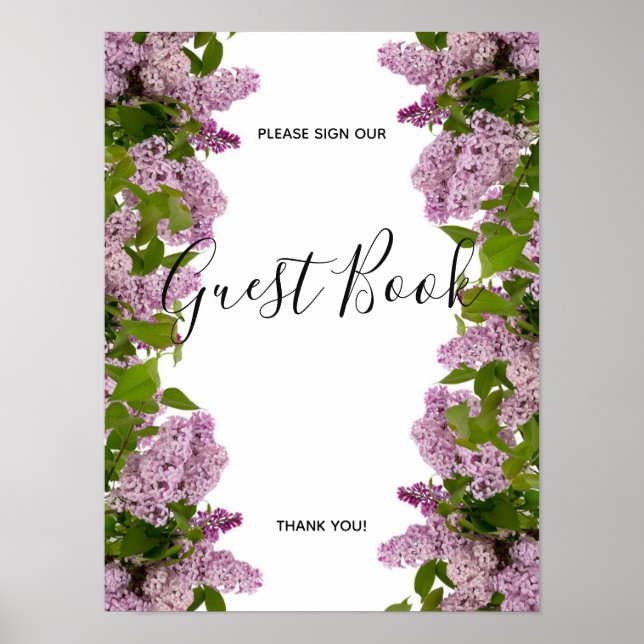 Póster Floral Púrpura | Poster de Firma para Libro de Inv (Frente)