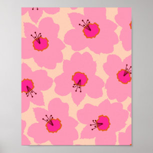Póster Floral Retro Rosa Y naranja