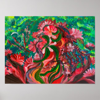 Póster Floral roja - Pintura de tela Om