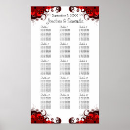 Póster Floral roja y blanca 15 mesas Bodas