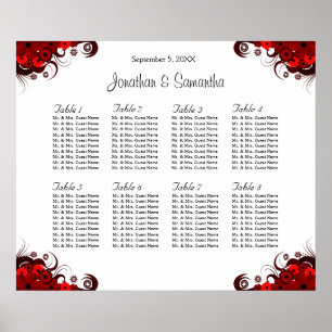 Póster Floral roja y blanca 8 mesas Bodas