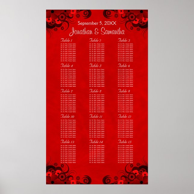 Póster Floral Rojo Gótico 15 Tablas Bodas Cuadros De Asie (Frente)
