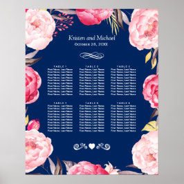 Póster Floral rosa 6 Tablas Tabla de asientos Boda