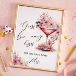 Póster Floral rosa adivina cuántos besos de ducha de novi