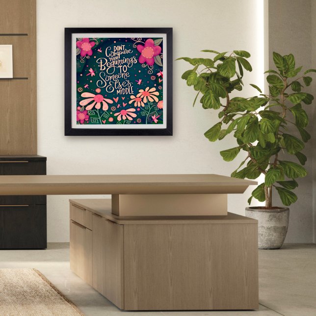 Póster Floral rosa bonito no compares cita inspiradora (Subido por el creador)