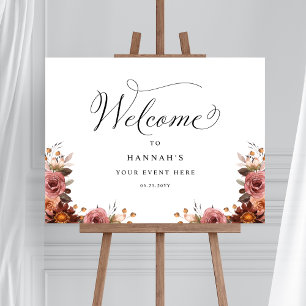 Póster Floral rosa borgoñona cualquier signo de bienvenid