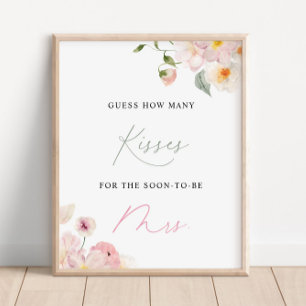 Póster Floral rosa cuántos besos ducha de novia