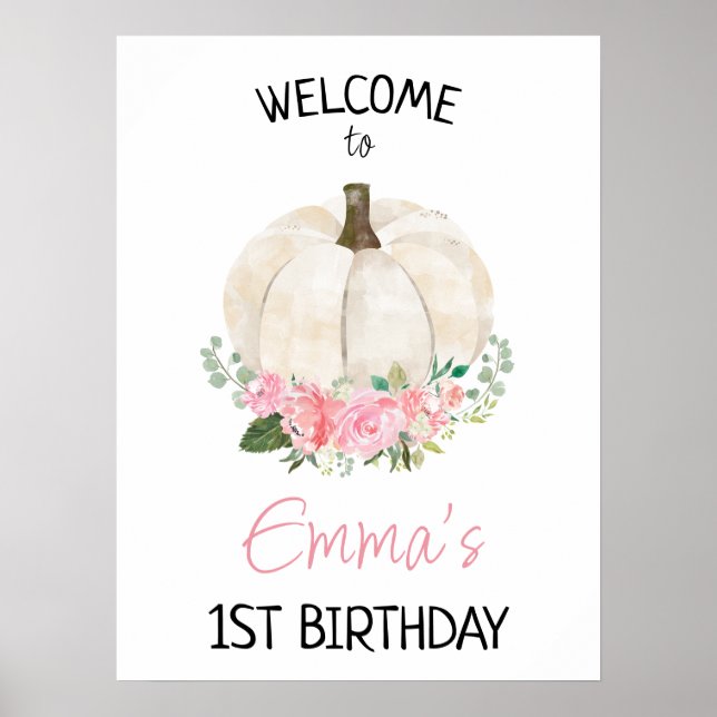 Póster Floral rosa de calabaza Signo de bienvenida de pri (Frente)
