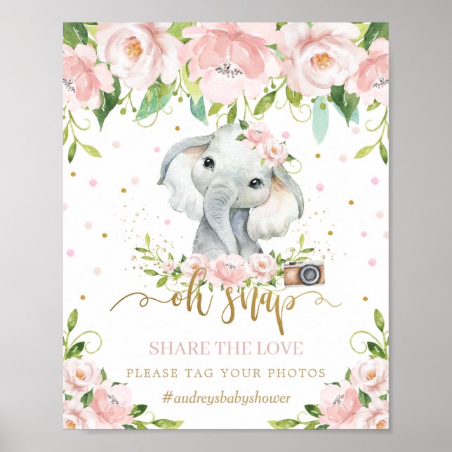 Póster Floral rosa de elefante cutáneo Oh Snap Comparte e (Frente)