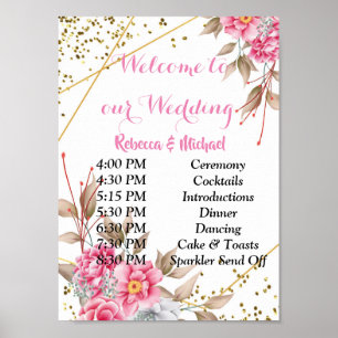 Póster Floral rosa de marco dorado geométricoOrden de eve