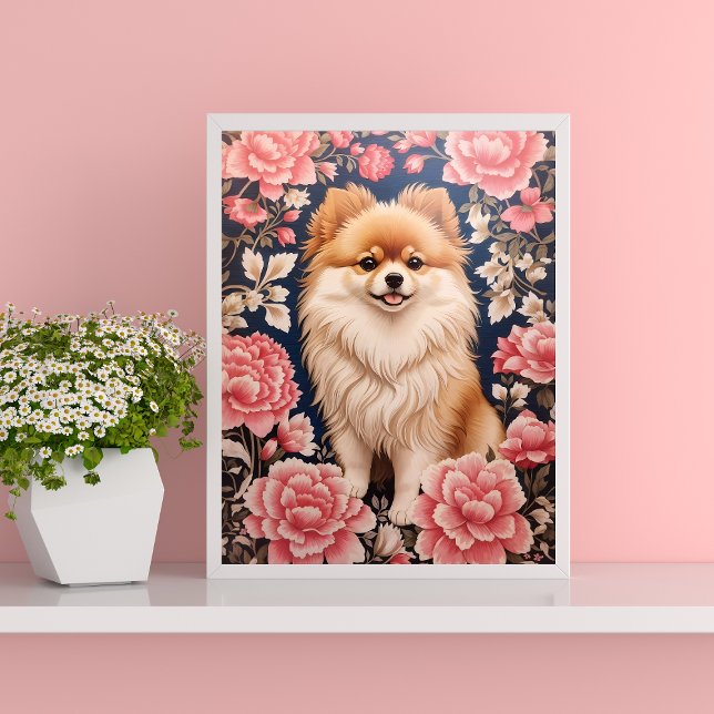 Póster Floral rosa de perro de Pomerania (Subido por el creador)