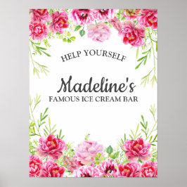 Póster Floral rosa deja helado de fiesta de cumpleaños bl