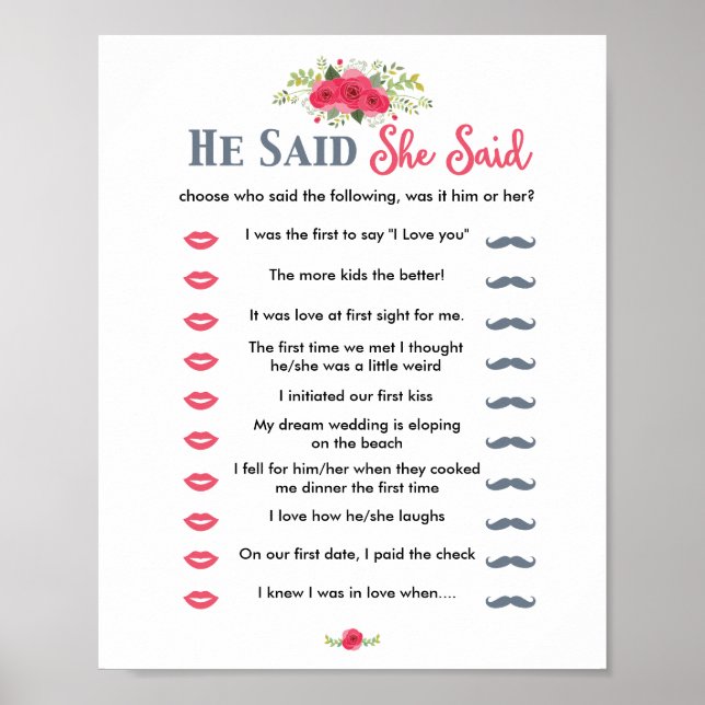 Póster Floral Rosa Dijo Que Dijo Juego (Frente)