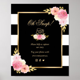 Póster Floral rosa dorada negra Oh Rótulo Boda Snap