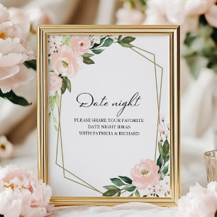 Póster Floral rosa ducha de novia Fecha Rótulo de pera no