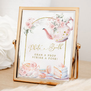 Póster Floral rosa ducha de novia Fiesta de té