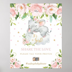 Póster Floral rosa elefante comparte tu foto con la etiqu