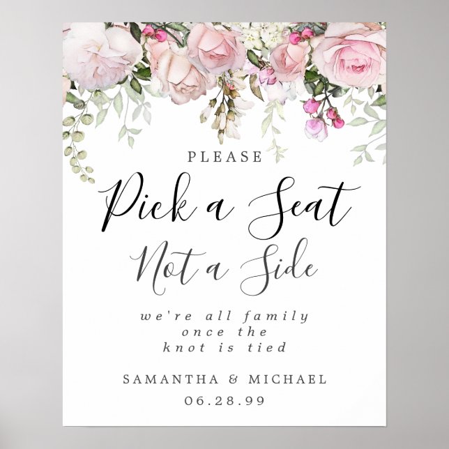 Póster Floral Rosa Elige Un Asiento, No Un Rótulo Boda La (Frente)