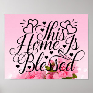 Póster Floral Rosa - Esta Casa Es Bendita