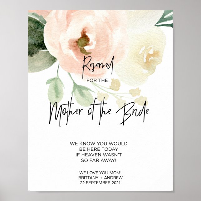 Póster Floral rosa reservada para la madre de la novia Bo (Frente)