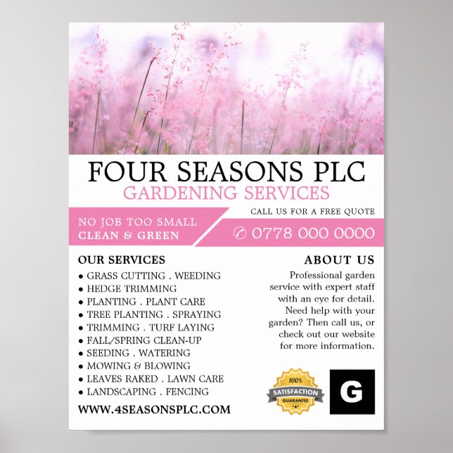 Póster Floral rosa, servicio de jardinería, Horticulturis (Frente)