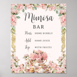 Póster Floral rosa vintage alta de té ducha de novia Mimo