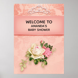 Póster Floral rosa y Diamante Princesa de Tiara Baby Show