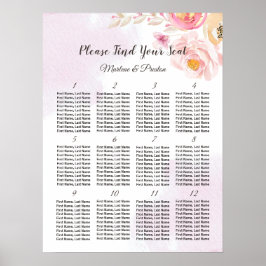 Póster Floral rosa y dorada 12 mesas Boda