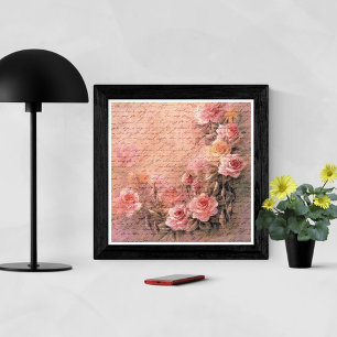 Póster Floral Roses Antique Handwriting