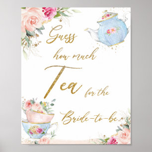 Póster Floral Rubor Bridal Shower adivina cuánto té
