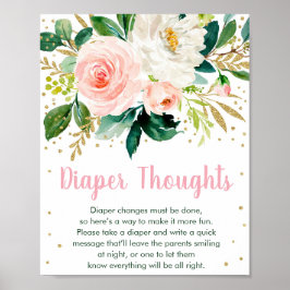 Póster Floral Rubor Gold Diaper Thoughts Baby Shower Game
