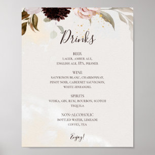 Póster Floral Rubor moderna   Menú de bebidas acuáticas