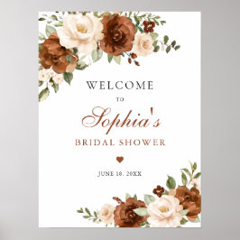 Póster Floral Rust Peach Greenery Naranja Bridal Shower