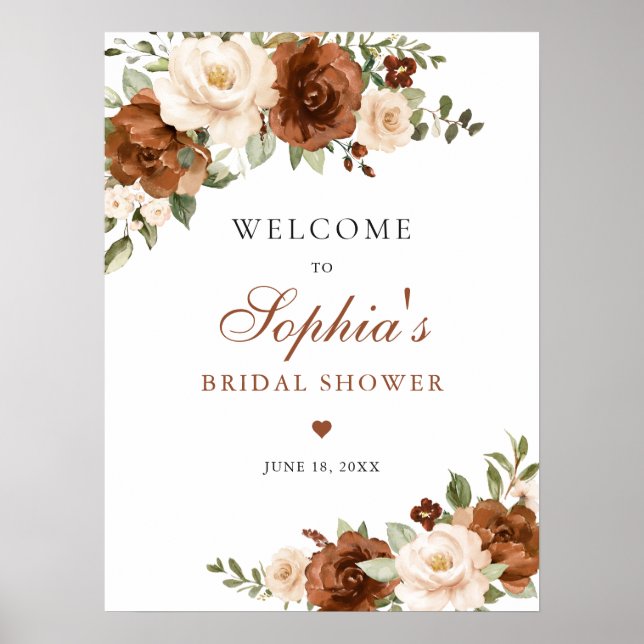 Póster Floral Rust Peach Greenery Naranja Bridal Shower (Frente)