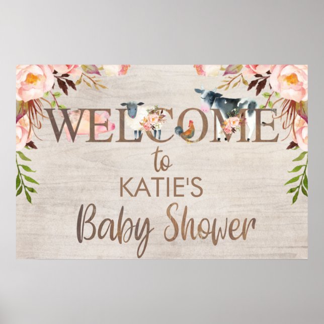 Póster Floral Rustic Farm Baby Shower Welcome Poster (Frente)