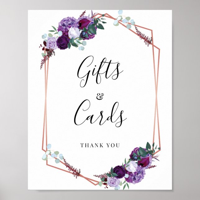 Póster Floral Script Purple Geometric Wedding Gifts Cards (Frente)