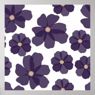 Póster Floral seamless pattern with hand drawn purple cos